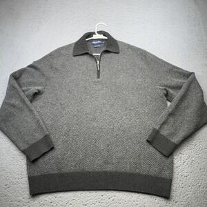 Polo Ralph Lauren Sweater Mens Large Gray Wool Herringbone Jacquard Golf Casual